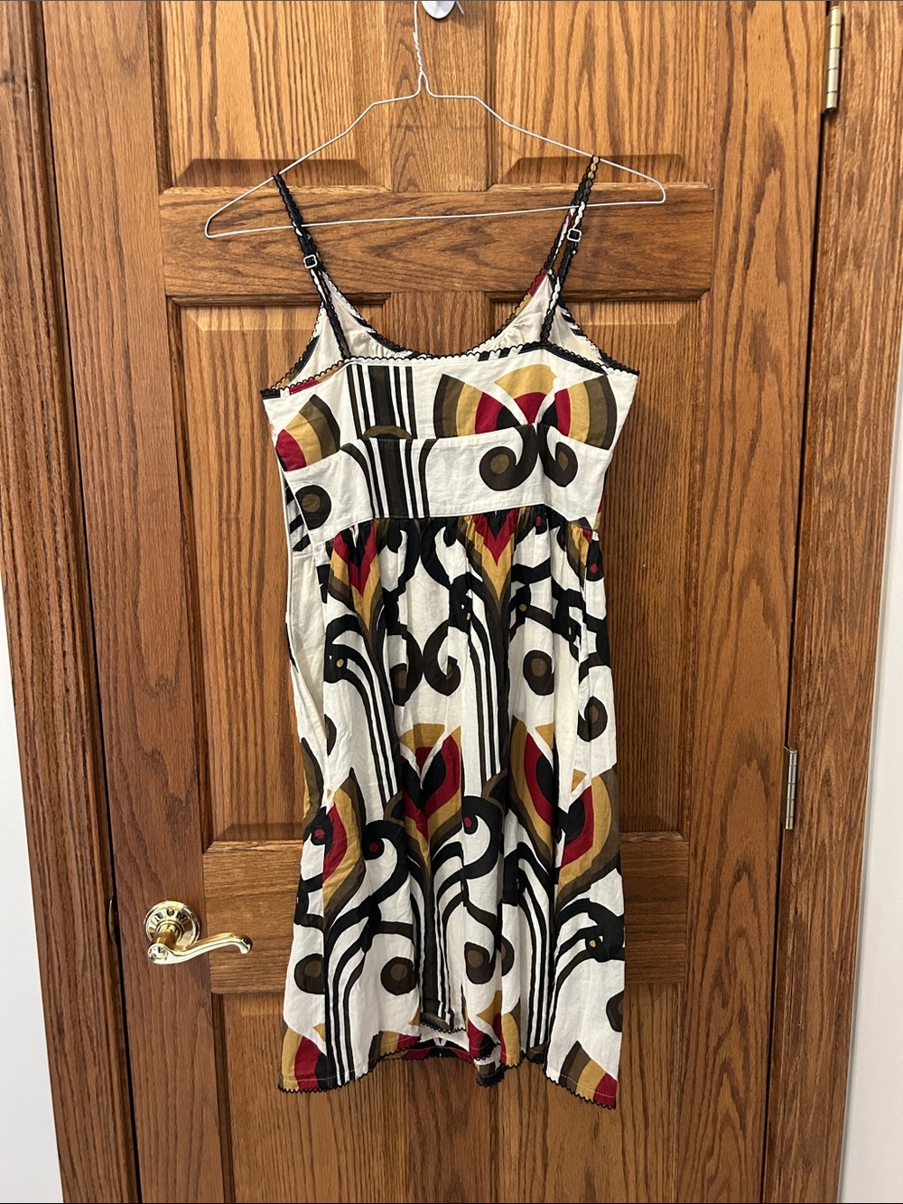 GAP Spaghetti-Strap Mini Dress in Black, Cream, Red & Gold image 4